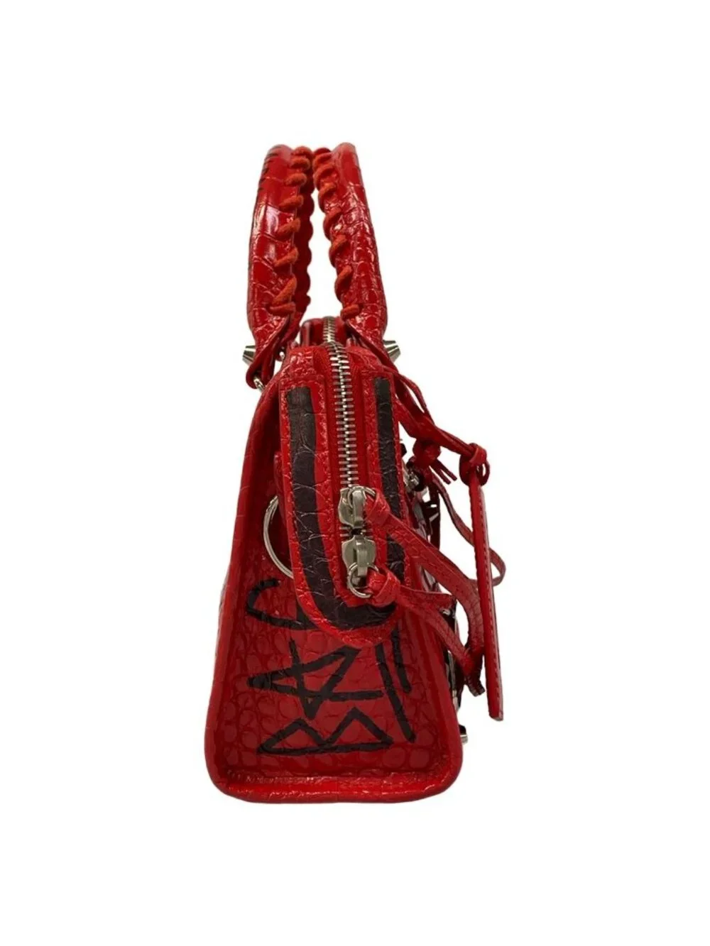 Balenciaga Handbag Classic Mini City Red Black Embossed Graffiti Leather